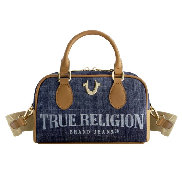 True Religion Handbags - NWT Original TRUE RELIGION Denim Logo Mini Satchel Crossbody Bag Blue Brown